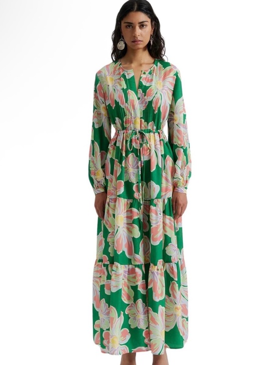 By Malina Dresses & Skirts - By Malina Green Floral Tiered Maxi Dress with Pink & Yellow Blooms NWT SIZE M